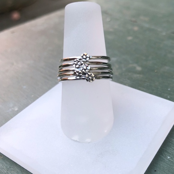 Silver, Flower, Stacking Ring - Picture 11 of 11